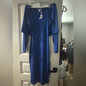 Elegant Blue Dress with matching cardigan